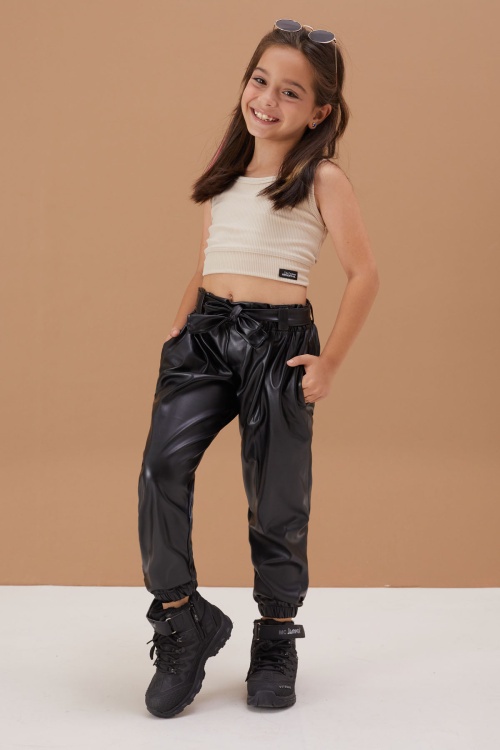 Kız Çocuk Suni Deri Pantolon 4-12 Yaş 13792