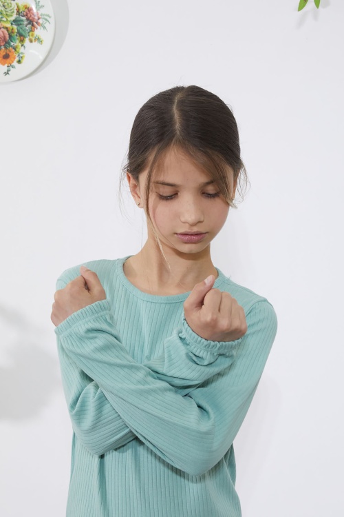 Kız Çocuk Yeşil Fiyonklu İspanyol Paça Taytlı Takım 18609