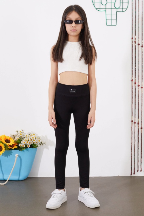 Kız Çocuk Yüksek Bel Fitilli 2li Basic Tayt Siyah-Lila 18694