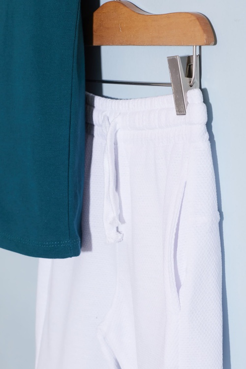 Koyu Yeşil Kısa Kollu Düğmeli Tişörtlü Erkek Çocuk Şortlu Takım 18638