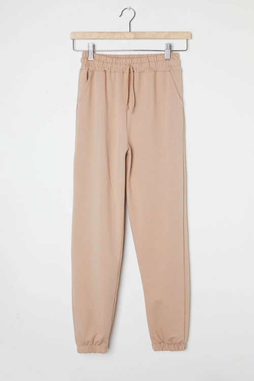 Krem Bel ve Paça Lastikli Basic Kız Çocuk Okul Eşofman Altı 16244