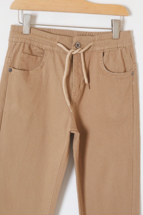 Krem Beli Lastikli Basic Çocuk Okul Pantolon 19168
