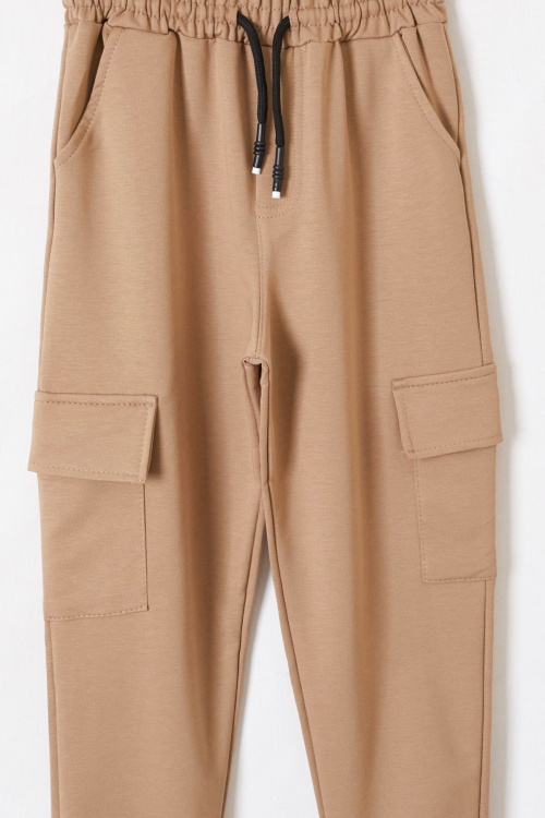 Krem Beli Lastikli Basic Kargo Cepli Kız Çocuk Okul Eşofman Altı 19194