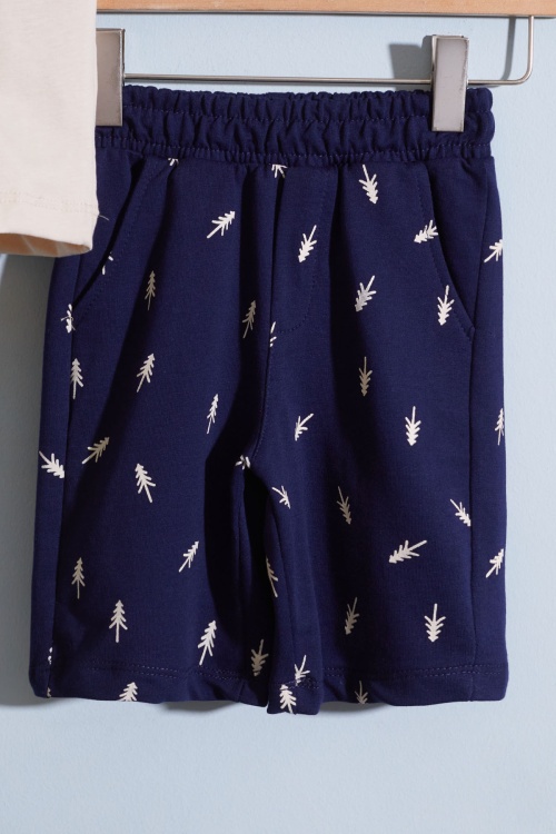 Krem Çam Ağacı Desenli Şortlu Tişörtlü Erkek Çocuk Takım 18869