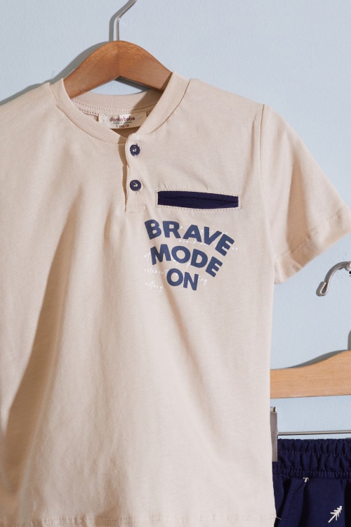 Krem Çam Ağacı Desenli Şortlu Tişörtlü Erkek Çocuk Takım 18869