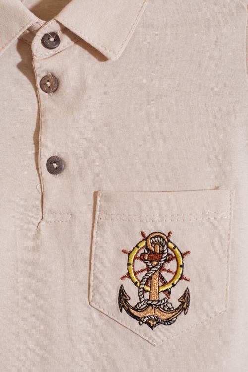 Krem Denizci Nakışlı Kısa Kol Tişörtlü Şortlu Erkek Bebek Takım 18909