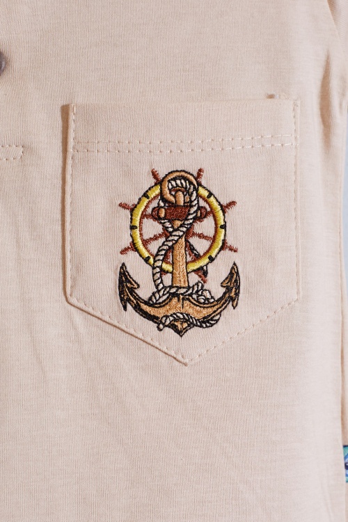 Krem Denizci Nakışlı Kısa Kol Tişörtlü Şortlu Erkek Bebek Takım 18909