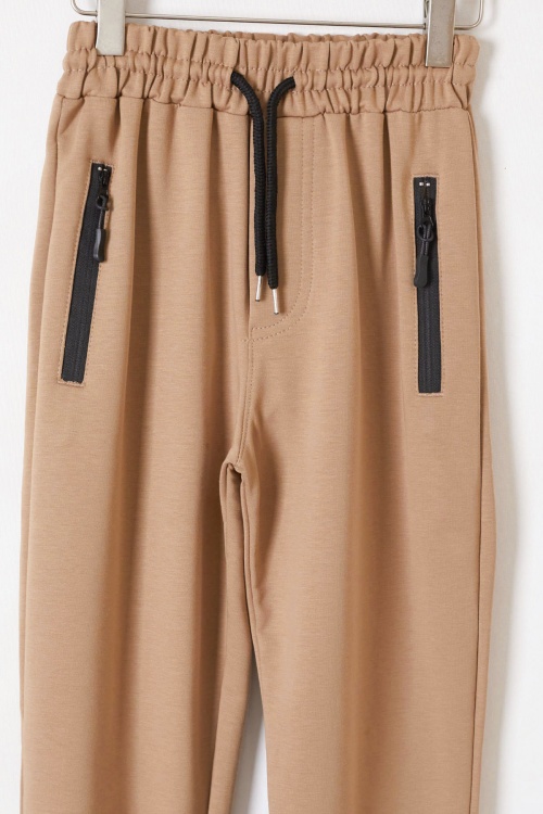 Krem Fermuar Cepli Erkek Çocuk Okul Eşofman Altı 19131