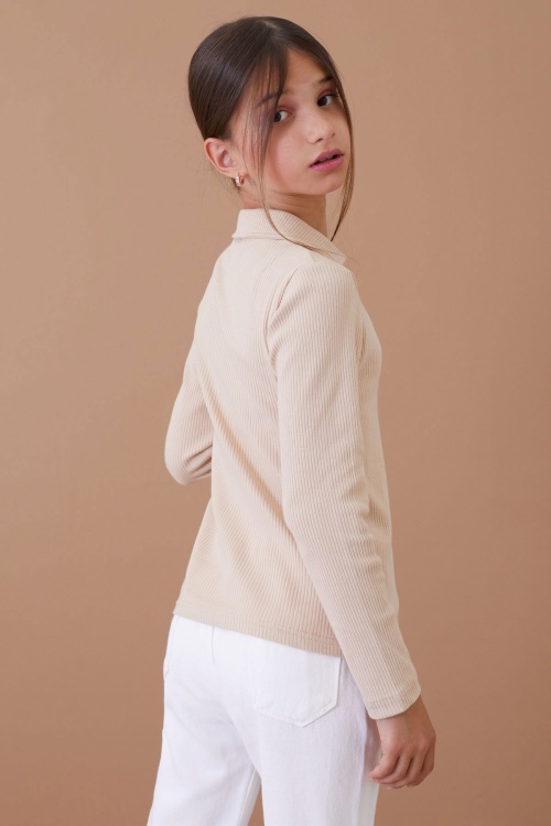 Krem Fitilli Yakalı Kız Çocuk Uzun Kollu Badi 18880