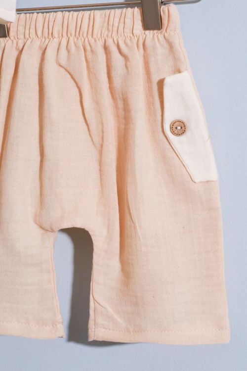 Krem Hayvan Baskılı Şortlu Erkek Bebek Müslin Takım 18822