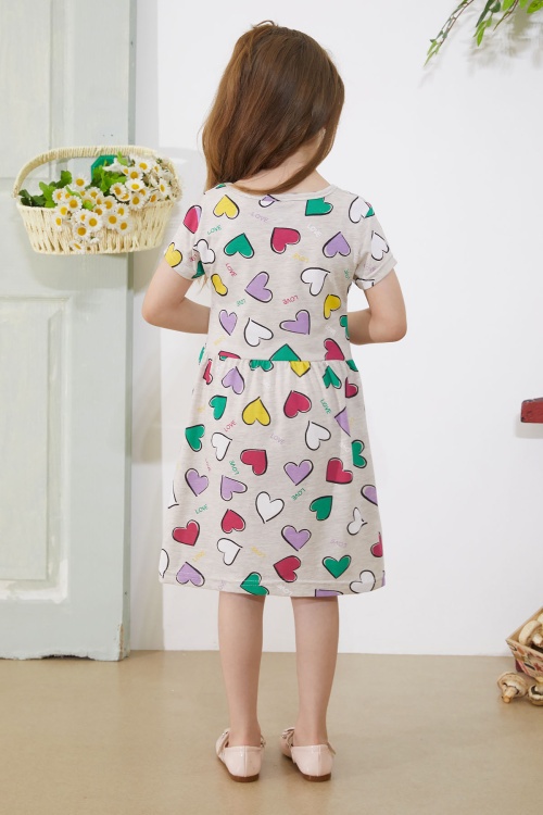 Krem Kalp Baskılı Kısa Kollu Kız Çocuk Elbise 18782