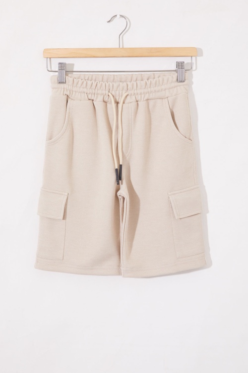Krem Kargo Cepli Erkek Çocuk Beli Lastikli Şort 18799