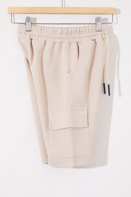 Krem Kargo Cepli Erkek Çocuk Beli Lastikli Şort 18799