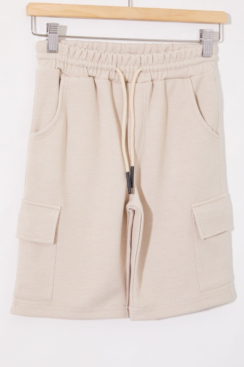 Krem Kargo Cepli Erkek Çocuk Beli Lastikli Şort 18799