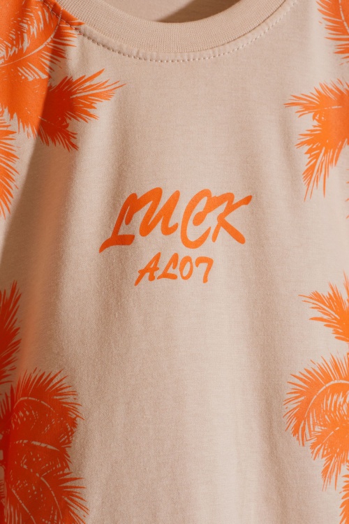 Krem Luck Yazı Baskılı Tişörtlü Erkek Çocuk Şortlu Takım 18843