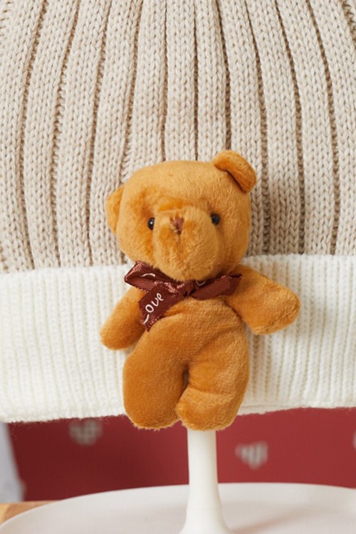 Krem Sevimli Ayıcıklı Renkli Ponponlu Çocuk Bere 17238