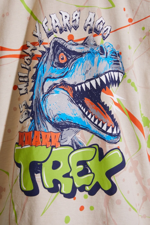 Krem T-rex Baskılı Yazılı Erkek Çocuk Şortlu Takım 18709