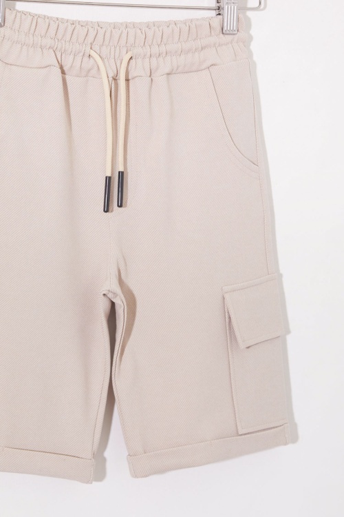 Krem Tek Kargo Cepli Erkek Çocuk Düz Şort 18807