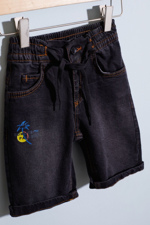 Krem Yazı Baskılı Gömlekli Jean Şortlu Erkek Çocuk Takım 18968