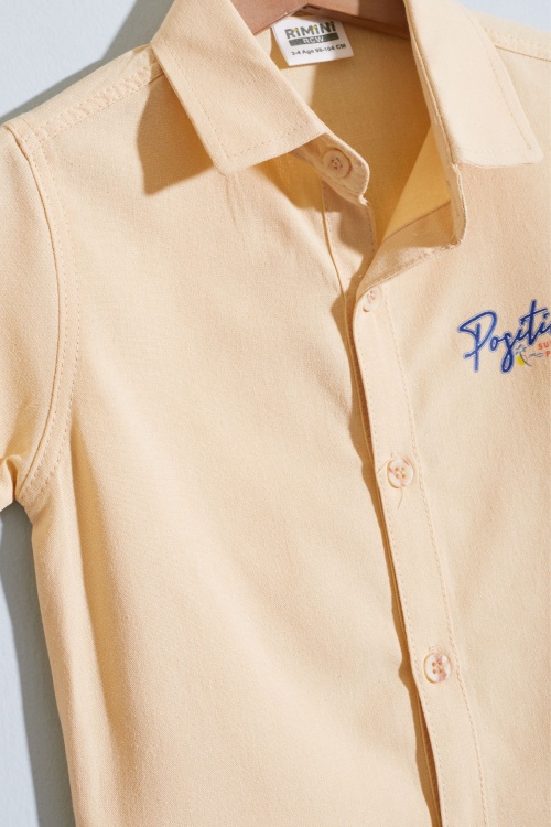 Krem Yazı Baskılı Gömlekli Jean Şortlu Erkek Çocuk Takım 18968