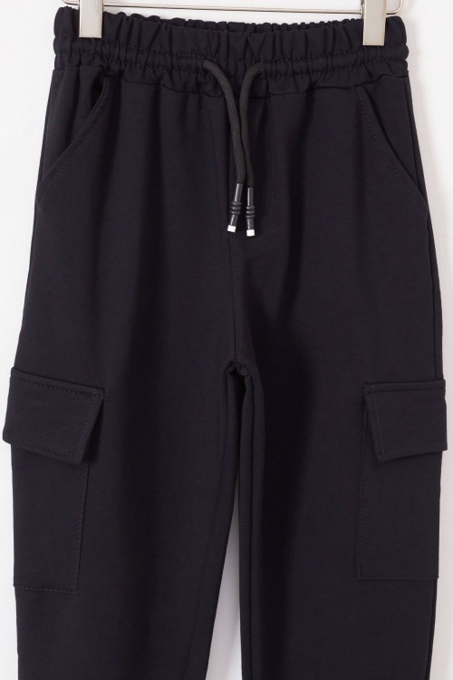 Koyu Lacivert Beli Lastikli Basic Kargo Cepli Kız Çocuk Okul Eşofman Altı 19195