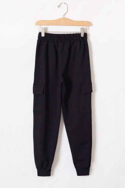 Koyu Lacivert Beli Lastikli Basic Kargo Cepli Erkek Çocuk Okul Eşofman Altı 19128