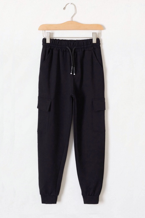 Koyu Lacivert Beli Lastikli Basic Kargo Cepli Kız Çocuk Okul Eşofman Altı 19195