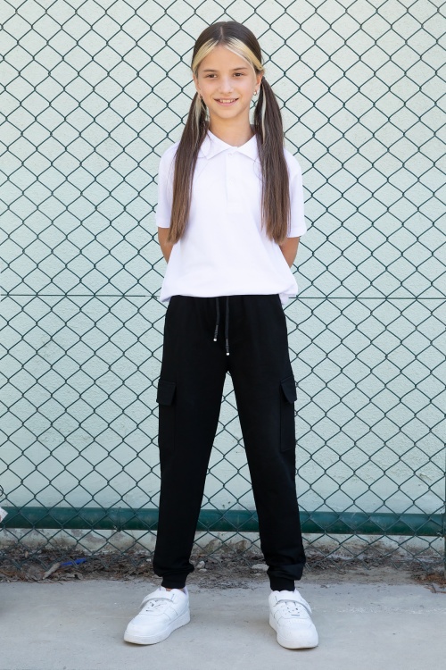 Koyu Lacivert Beli Lastikli Basic Kargo Cepli Kız Çocuk Okul Eşofman Altı 19195