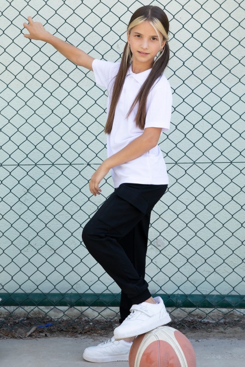 Koyu Lacivert Beli Lastikli Basic Kargo Cepli Kız Çocuk Okul Eşofman Altı 19195