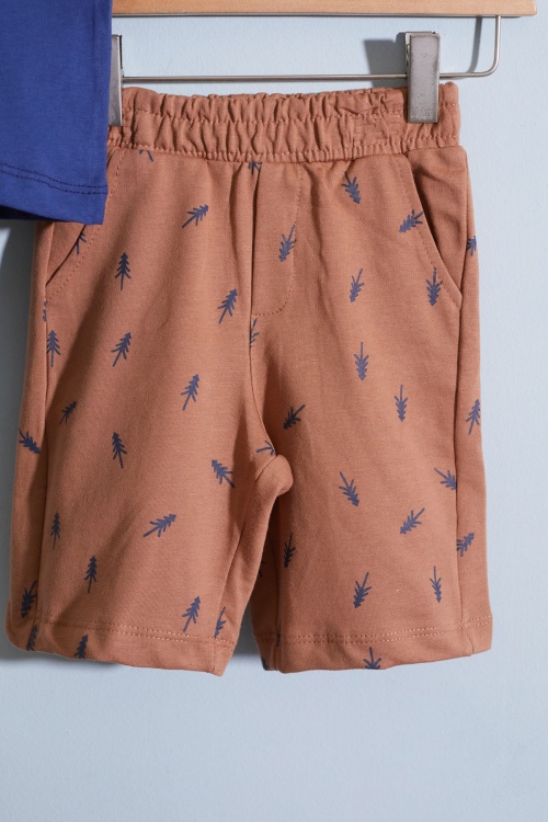 Lacivert Çam Ağacı Desenli Şortlu Tişörtlü Erkek Çocuk Takım 18872