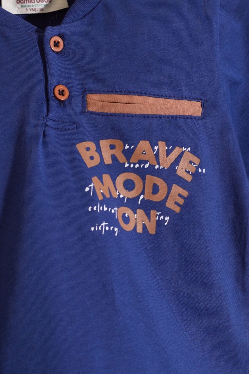 Lacivert Çam Ağacı Desenli Şortlu Tişörtlü Erkek Çocuk Takım 18872