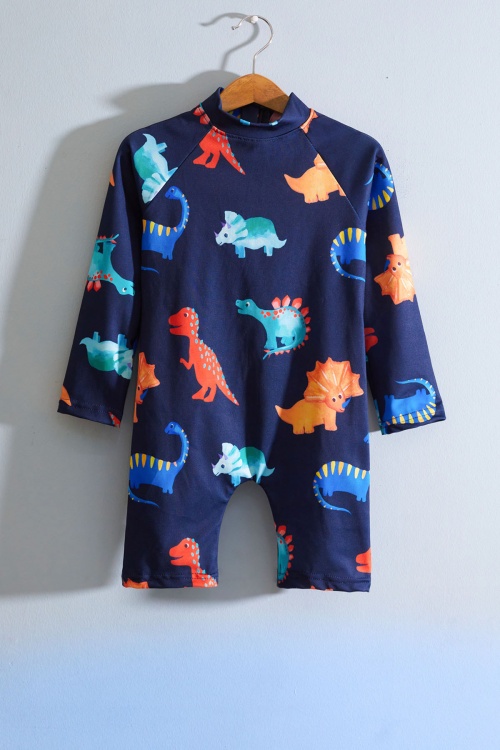 Lacivert Dinozor Desenli Erkek Çocuk Yüzücü Mayo 19034