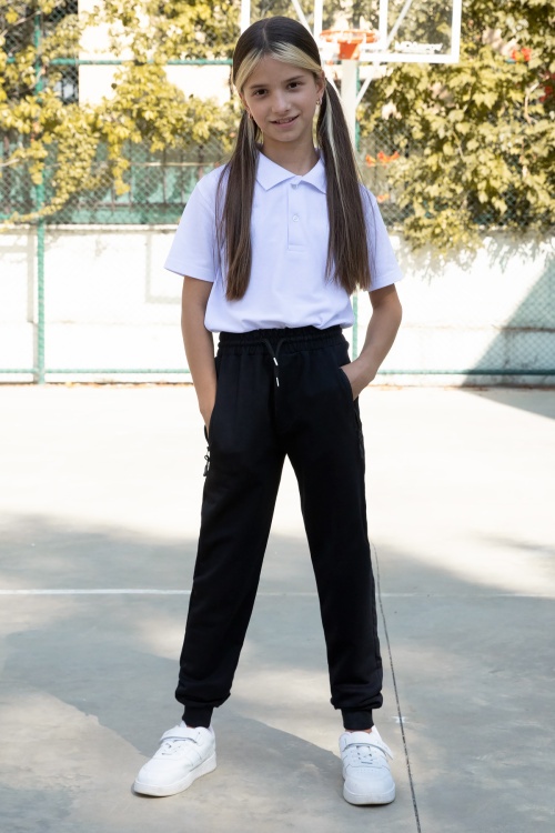 Koyu Lacivert Fermuar Cepli Kız Çocuk Okul Eşofman Altı 19197