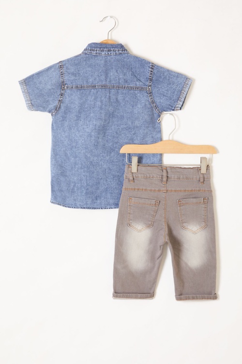 Lacivert Kısa Kol Gömlekli Şortlu Erkek Çocuk Jean Takım 19213