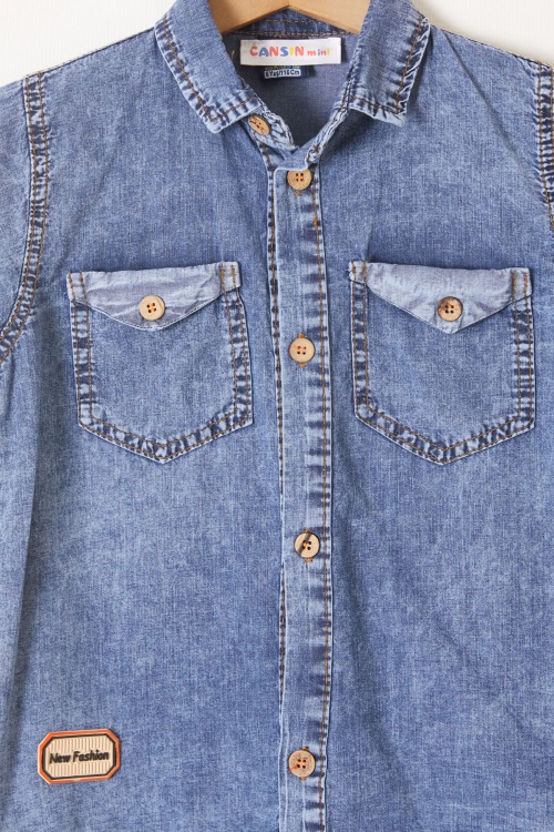 Lacivert Kısa Kol Gömlekli Şortlu Erkek Çocuk Jean Takım 19213