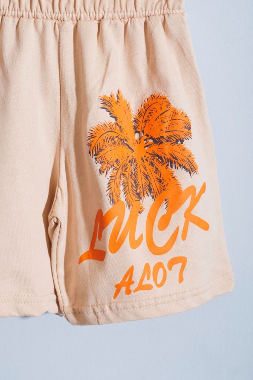 Lacivert Luck Yazı Baskılı Tişörtlü Erkek Çocuk Şortlu Takım 18845