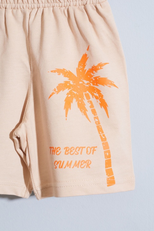 Lacivert Palmiye Baskılı Tişörtlü Erkek Çocuk Şortlu Takım 18847