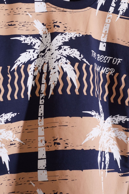 Lacivert Palmiye Baskılı Tişörtlü Erkek Çocuk Şortlu Takım 18847