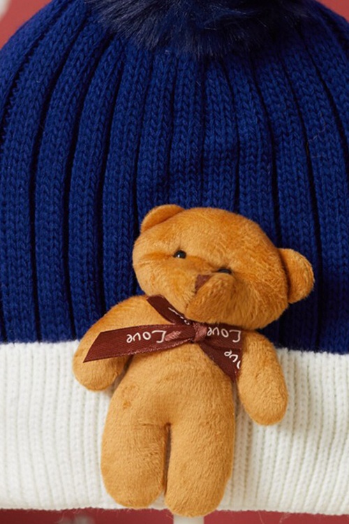 Lacivert Sevimli Ayıcıklı Renkli Ponponlu Çocuk Bere 17241