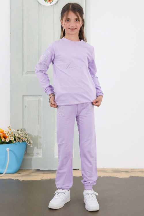Lila Angel Nakışlı Payetli Kız Çocuk Eşofman Takımı 18580