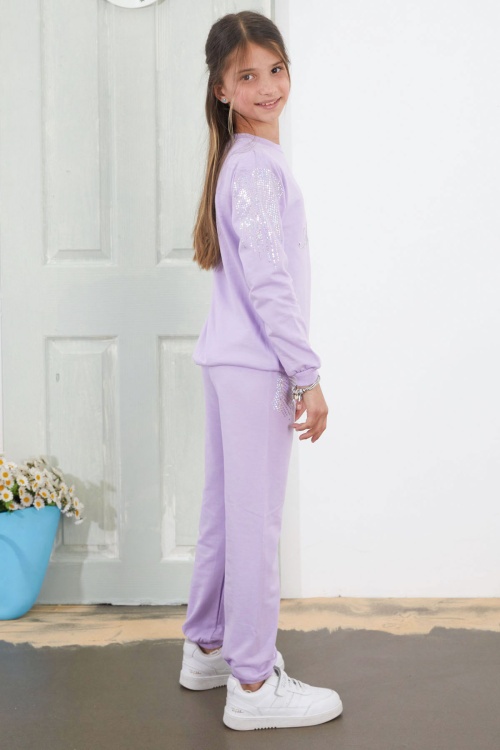 Lila Angel Nakışlı Payetli Kız Çocuk Eşofman Takımı 18580