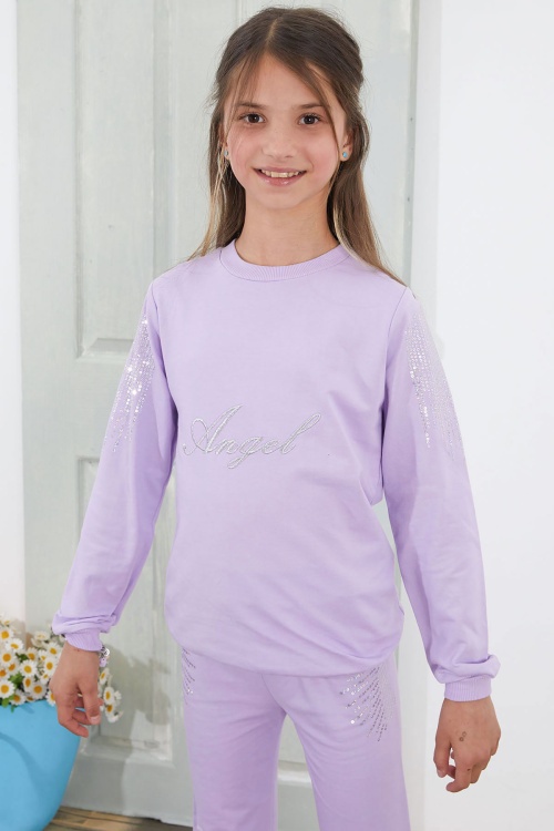 Lila Angel Nakışlı Payetli Kız Çocuk Eşofman Takımı 18580