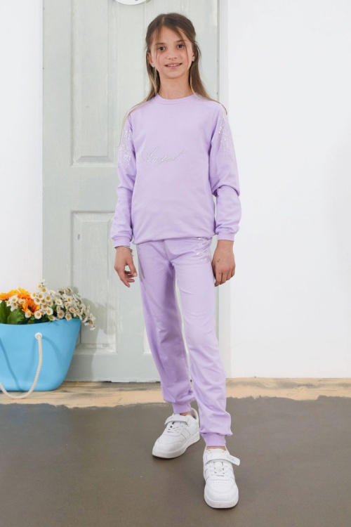 Lila Angel Nakışlı Payetli Kız Çocuk Eşofman Takımı 18580