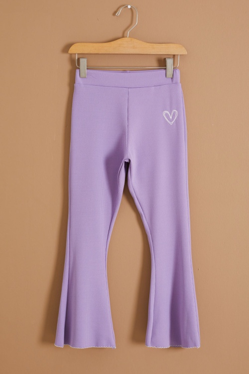 Lila İspanyol Paça Kalpli Kız Çocuk Fitilli Tayt 19144