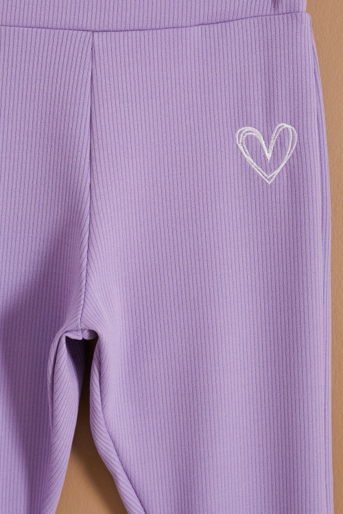 Lila İspanyol Paça Kalpli Kız Çocuk Fitilli Tayt 19144