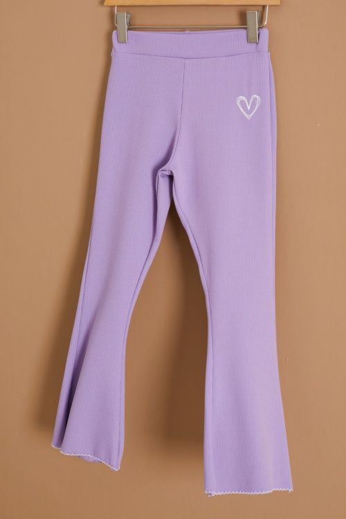 Lila İspanyol Paça Kalpli Kız Çocuk Fitilli Tayt 19144