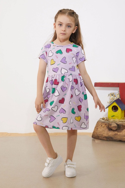 Lila Kalp Baskılı Kısa Kollu Kız Çocuk Elbise 18781