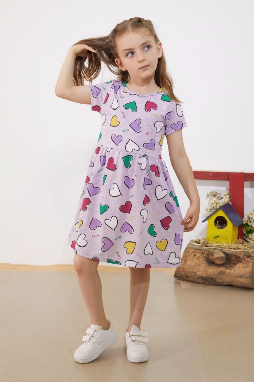 Lila Kalp Baskılı Kısa Kollu Kız Çocuk Elbise 18781