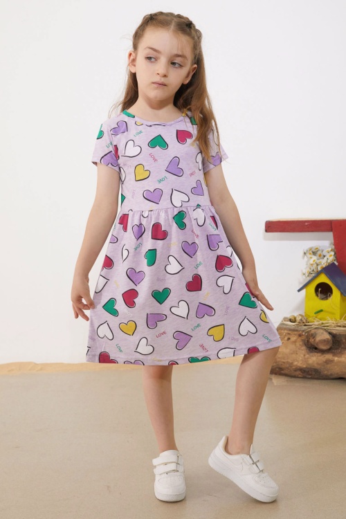 Lila Kalp Baskılı Kısa Kollu Kız Çocuk Elbise 18781