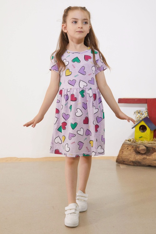 Lila Kalp Baskılı Kısa Kollu Kız Çocuk Elbise 18781